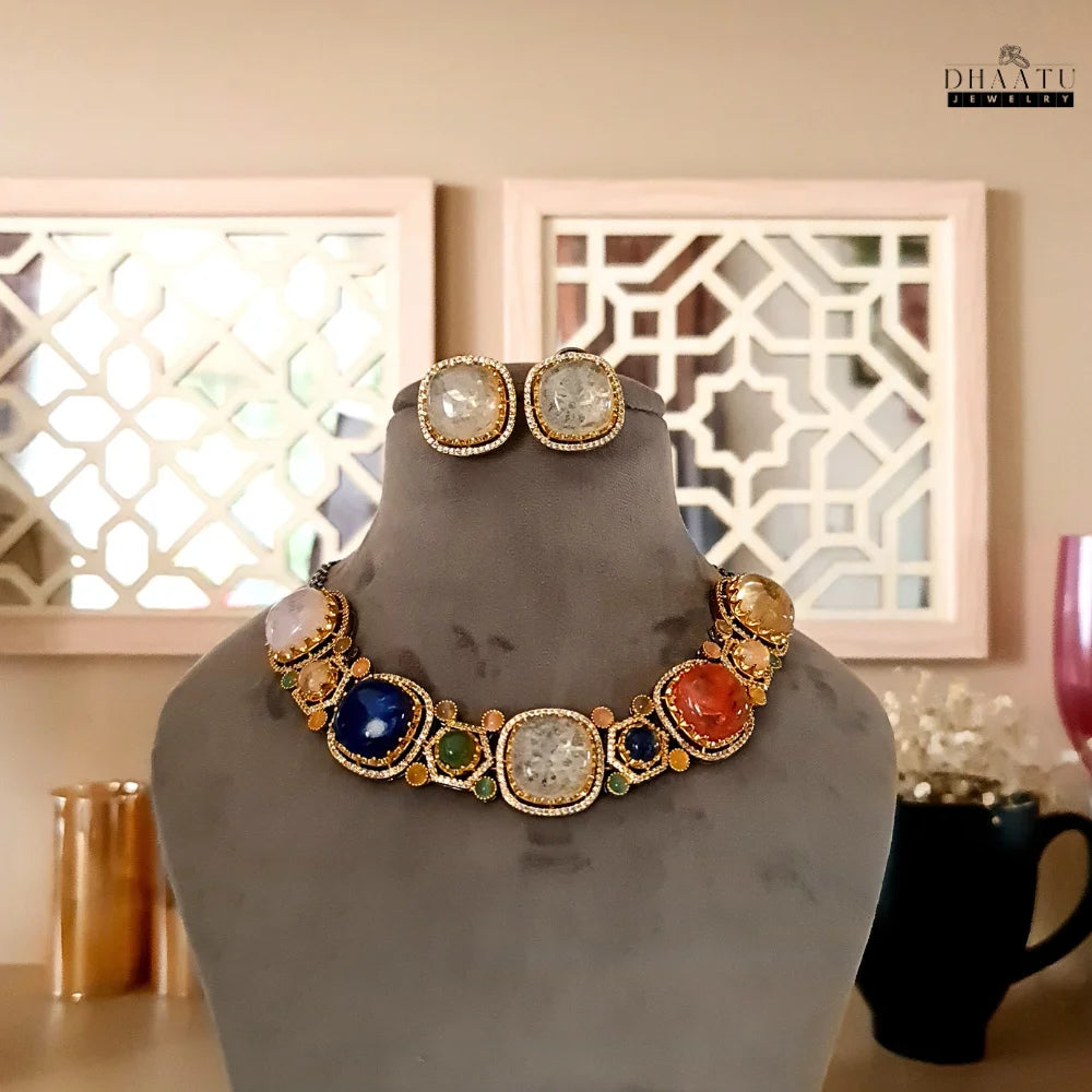 Rivaayat Multi-Stone Kundan-Style Statement Necklace Set