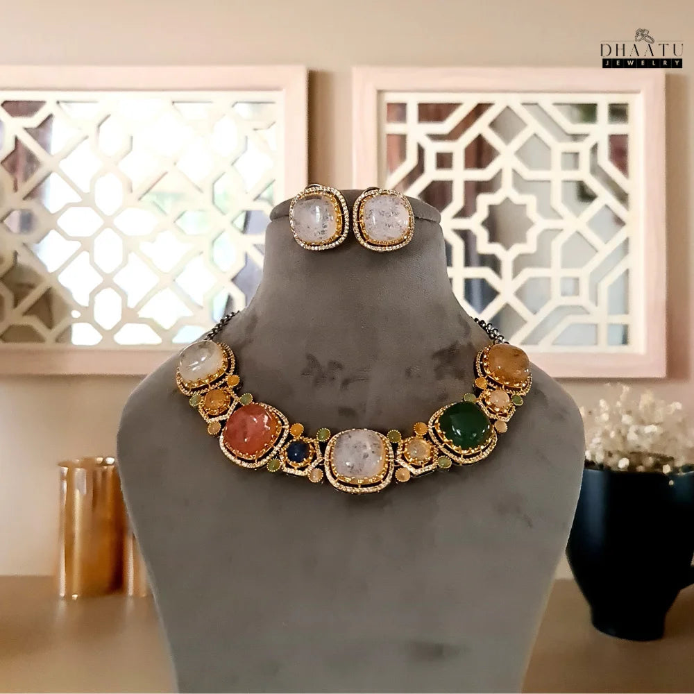 Rivaayat Multi-Stone Kundan-Style Statement Necklace Set