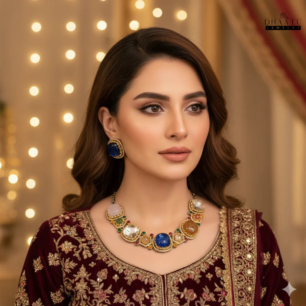 Rivaayat Multi-Stone Kundan-Style Statement Necklace Set