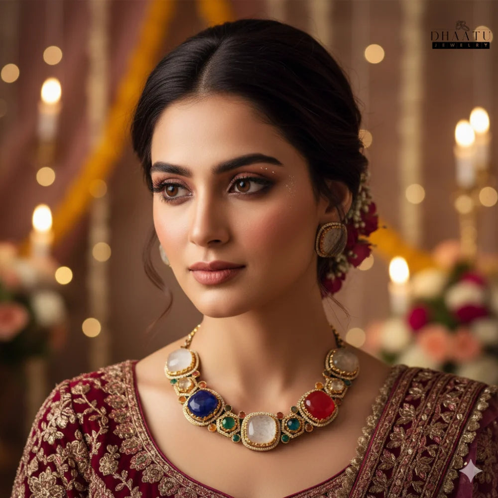 Rivaayat Multi-Stone Kundan-Style Statement Necklace Set