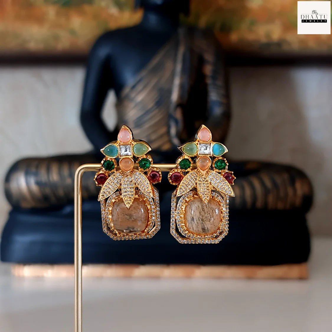 Grand Victorian Stud Earrings with Multi-Stone Embellishments