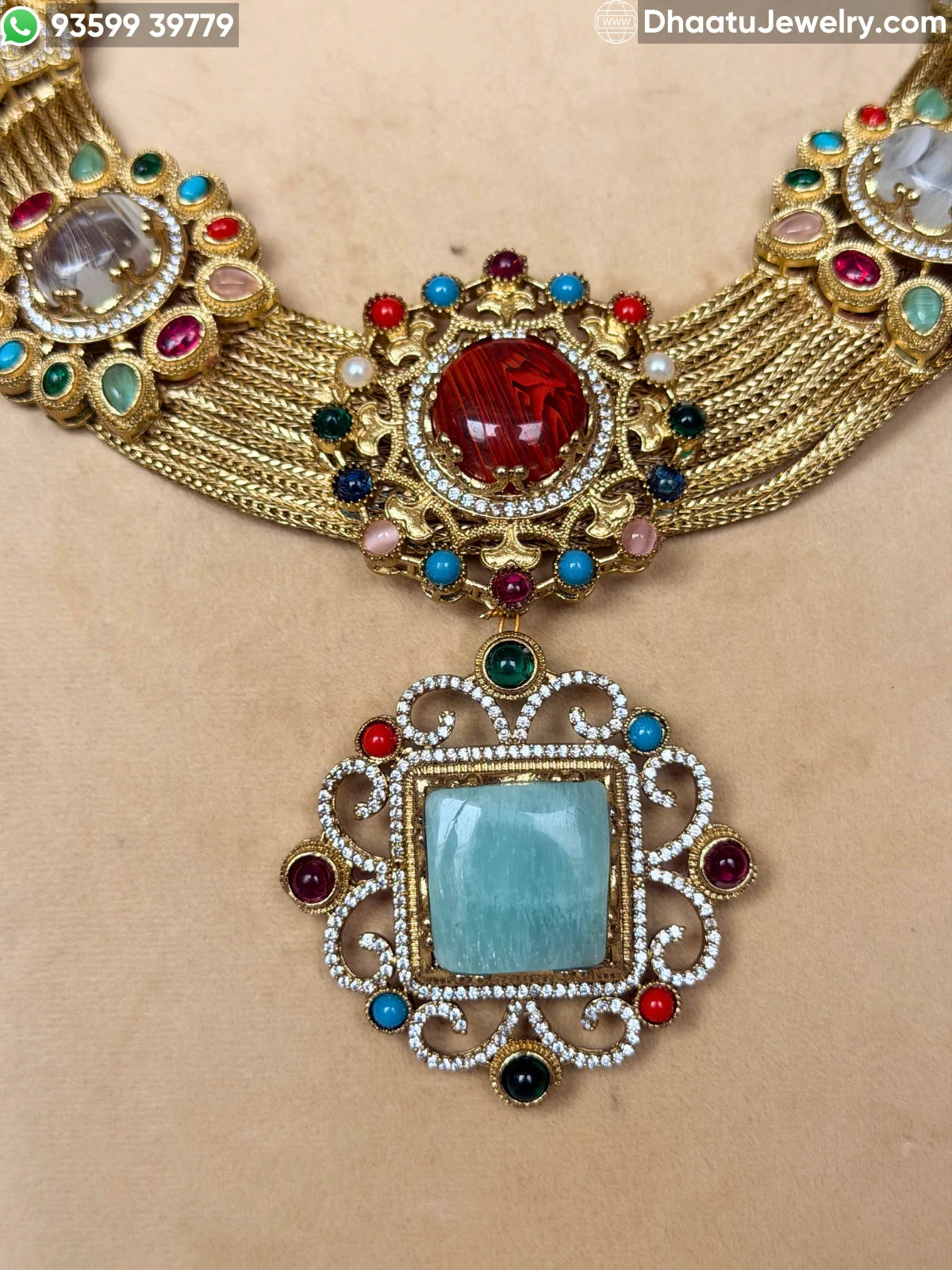 Rivaayat Antique Brass Victorian Wide Choker Necklace Set with Multi-Color Doublet Stones