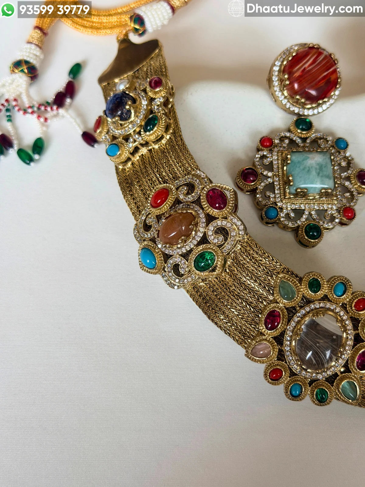 Rivaayat Antique Brass Victorian Wide Choker Necklace Set with Multi-Color Doublet Stones