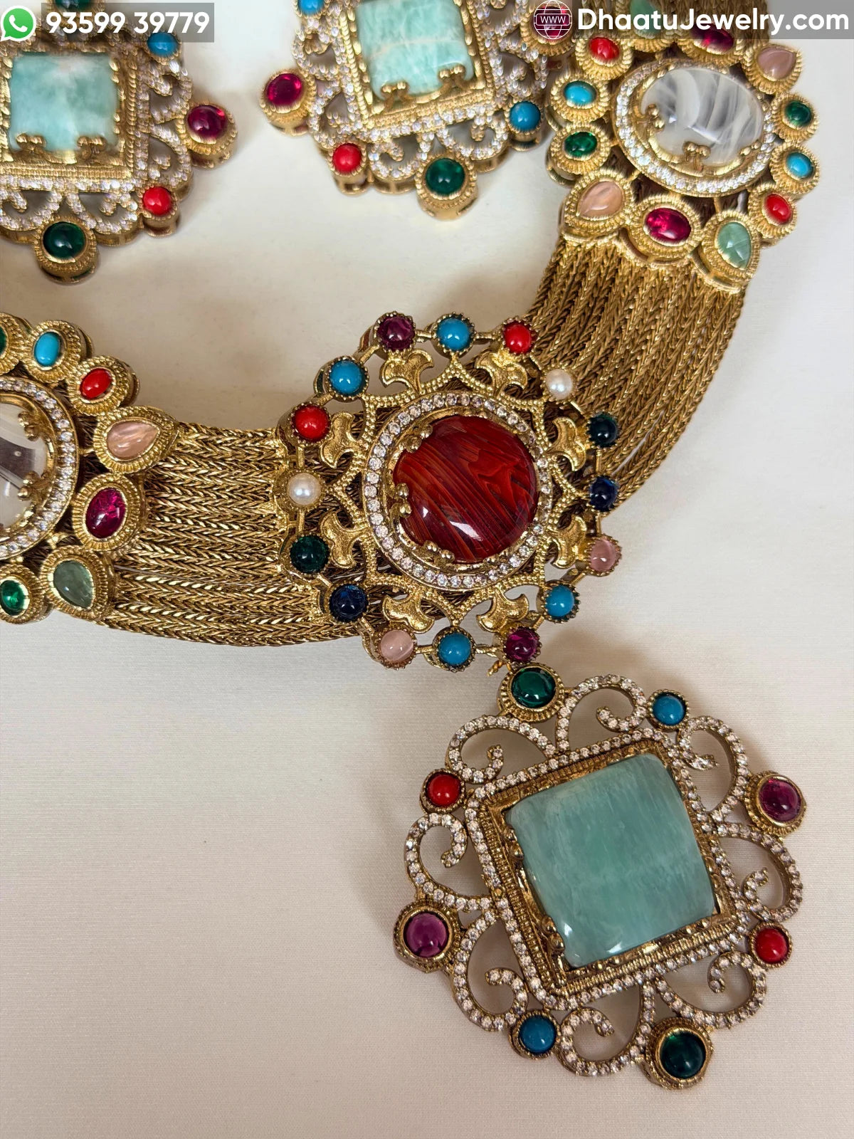 Rivaayat Antique Brass Victorian Wide Choker Necklace Set with Multi-Color Doublet Stones