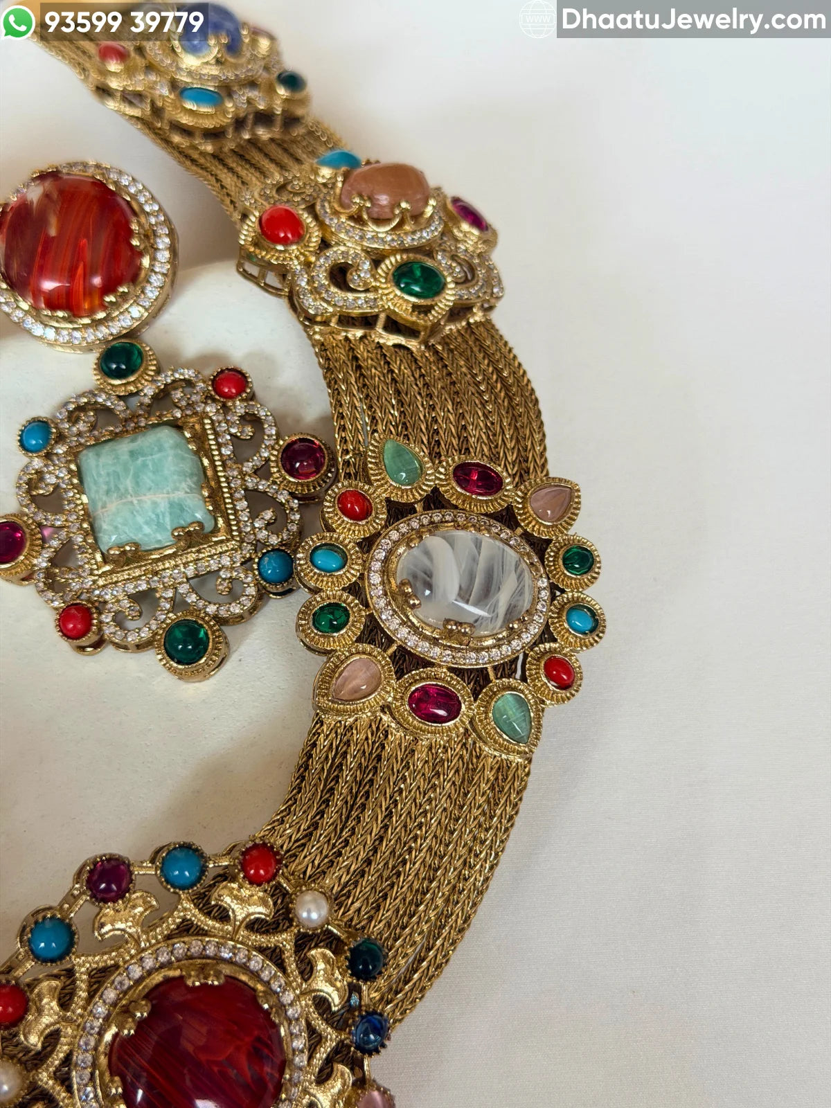 Rivaayat Antique Brass Victorian Wide Choker Necklace Set with Multi-Color Doublet Stones