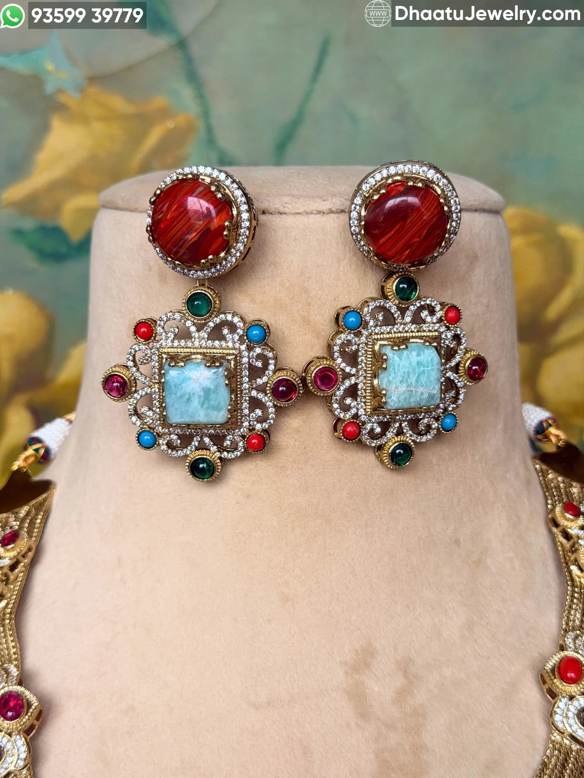 Rivaayat Antique Brass Victorian Wide Choker Necklace Set with Multi-Color Doublet Stones