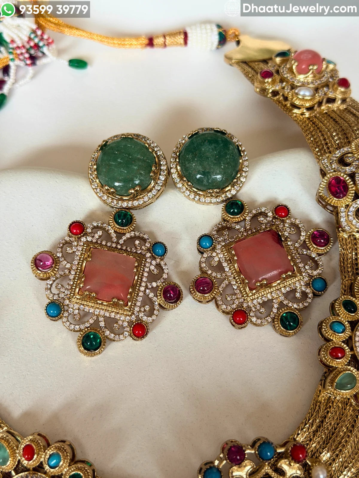 Rivaayat Antique Brass Victorian Wide Choker Necklace Set with Multi-Color Doublet Stones