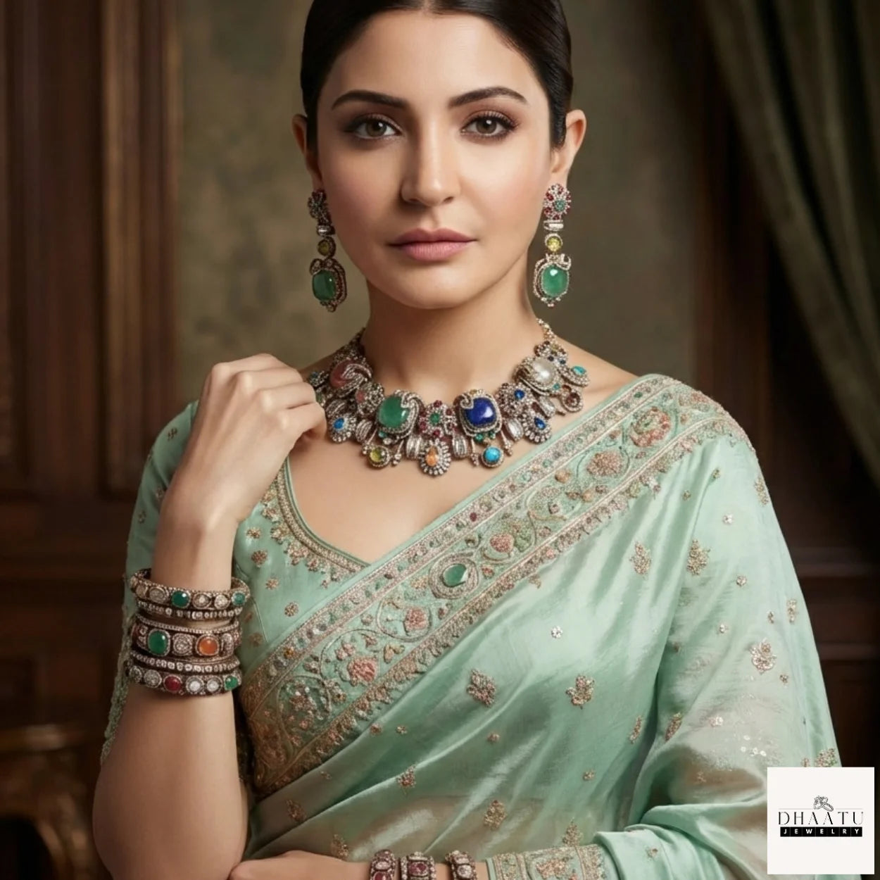 Rivaayat Collection - Victorian Antique Choker Set with Multi-Color Doublet Stones & Matching Earrings