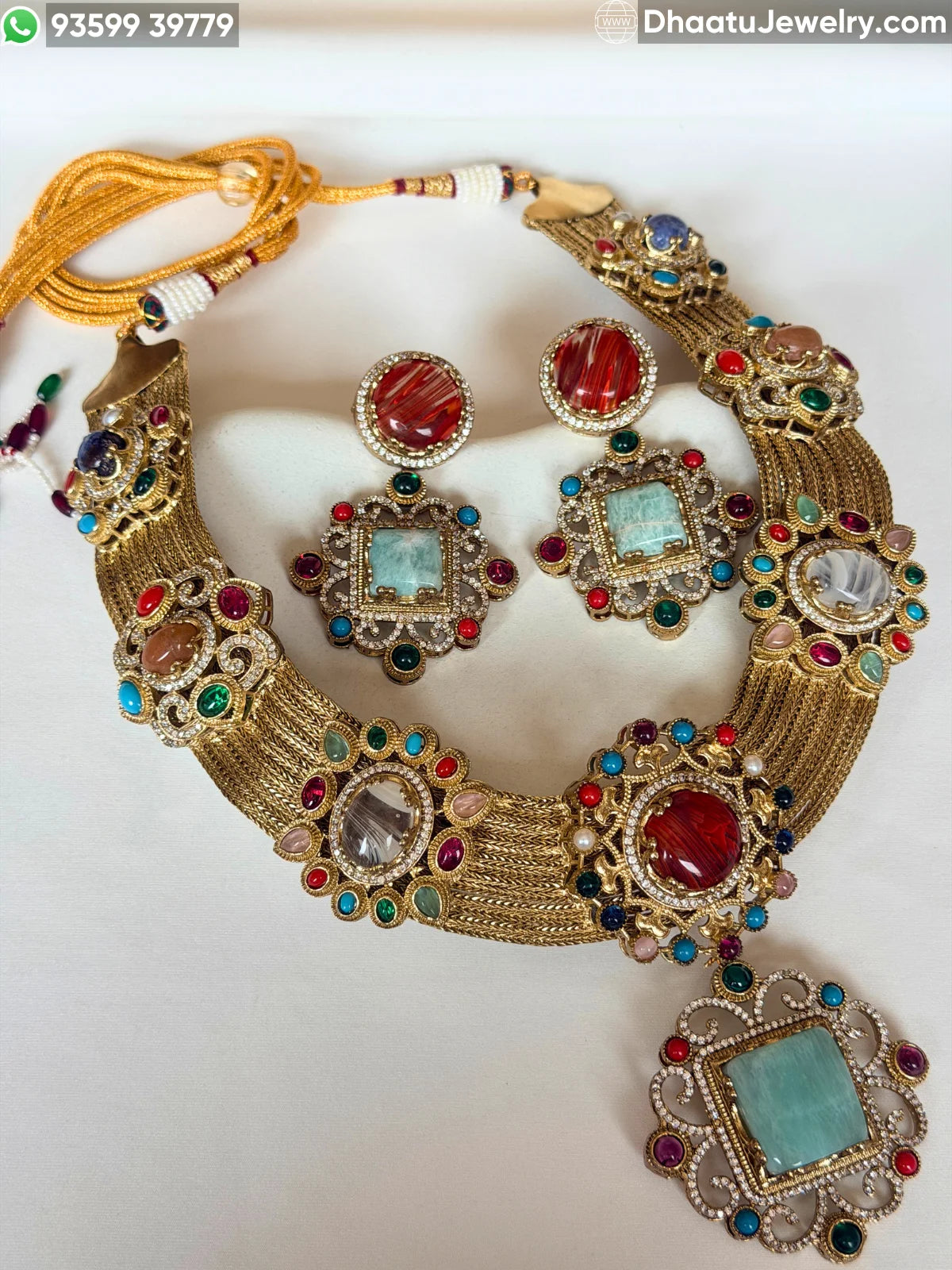 Rivaayat Antique Brass Victorian Wide Choker Necklace Set with Multi-Color Doublet Stones