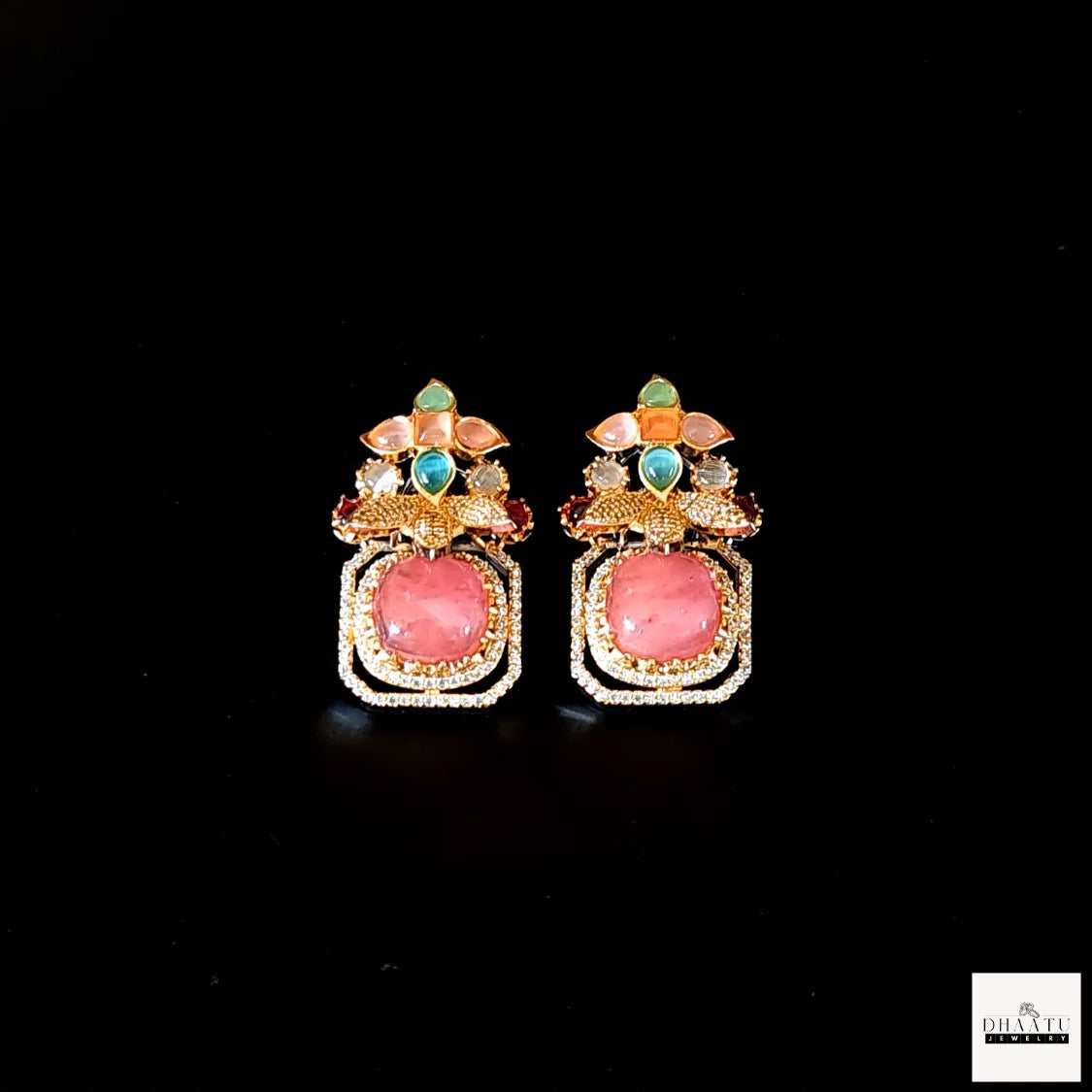 Grand Victorian Stud Earrings with Multi-Stone Embellishments