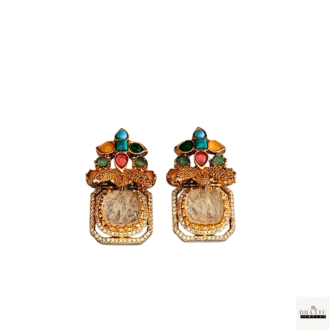 Grand Victorian Stud Earrings with Multi-Stone Embellishments