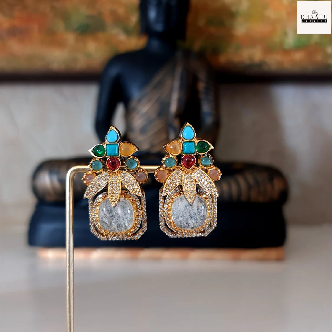 Grand Victorian Stud Earrings with Multi-Stone Embellishments