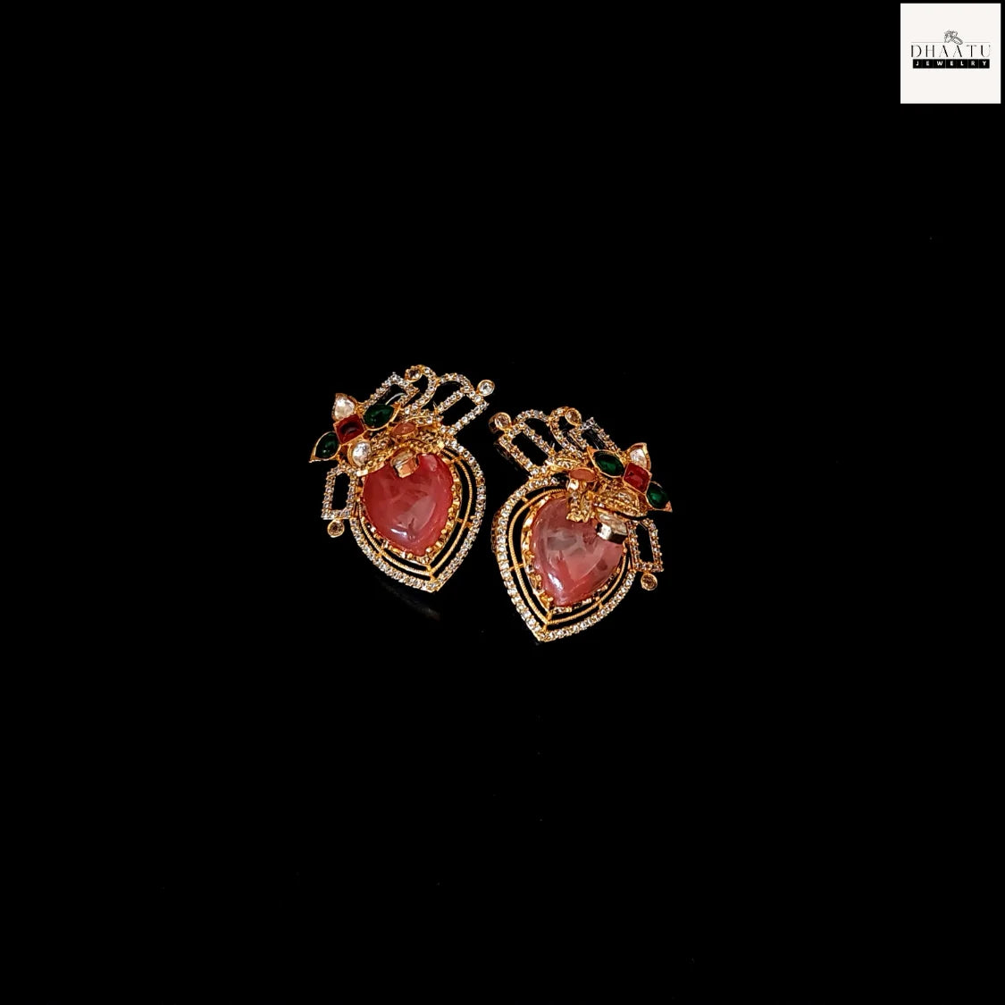 Artisan-Crafted Heart-Shaped Artificial Stud Earrings with Multi-Color Stones