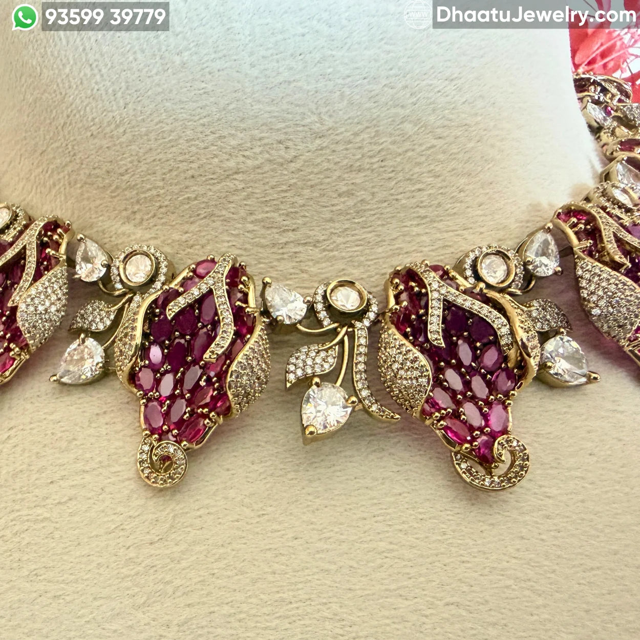 Floral Fusion Choker Set with Ruby & Emerald Stones - Victorian Style Nakshi Jewelry