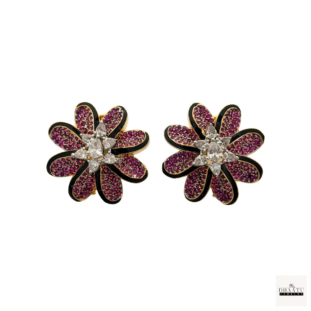 Lumina Enamel-Edged Crystal Floral Stud Earrings | Gold-Plated Statement Jewelry