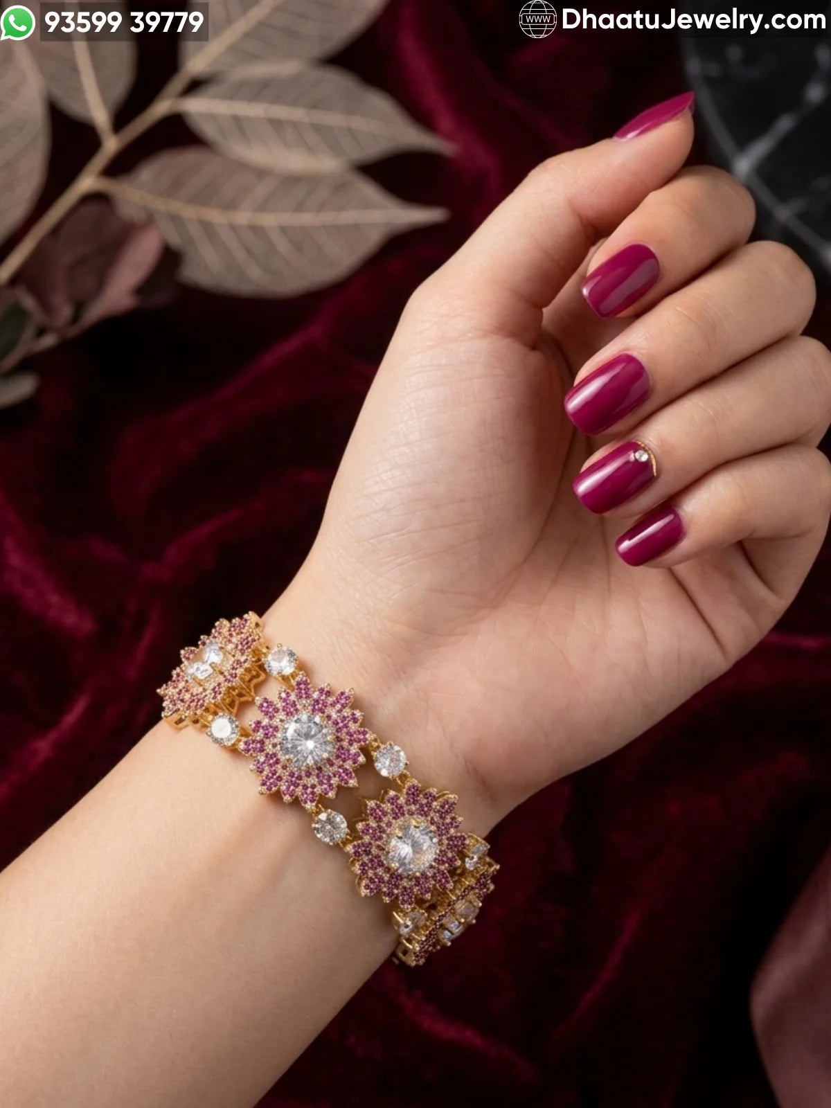 Floral Burst 18k Gold Plated Adjustable Bracelet - Zirconia Sunflower Link Design in Multicolor, Canary Yellow, and Ruby Pink (18-21cm)