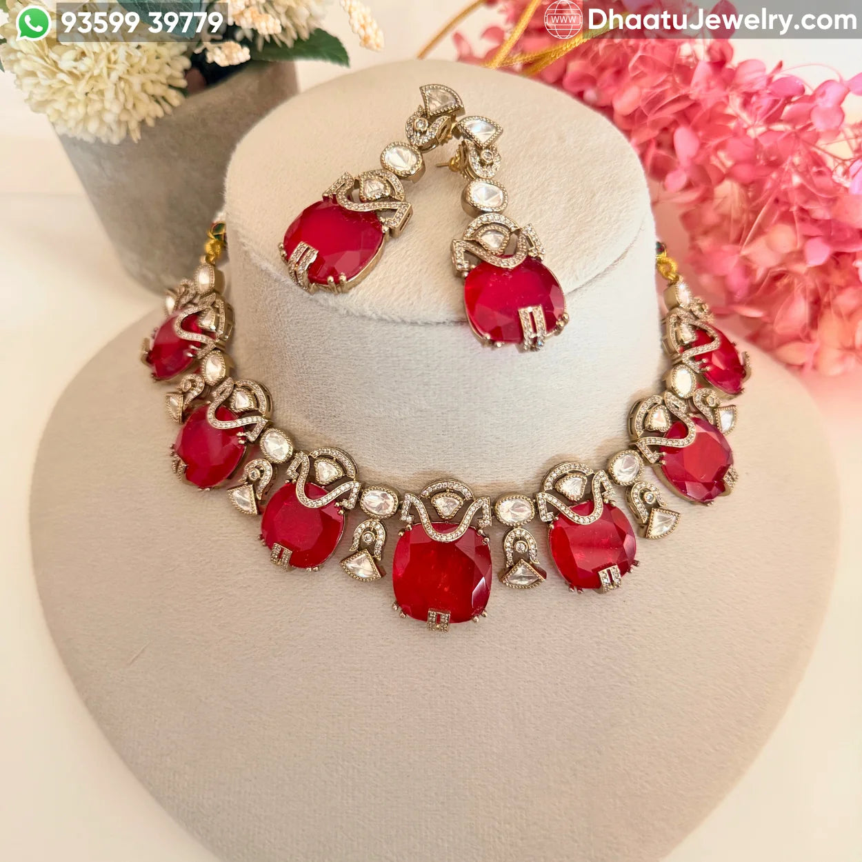 Handcrafted Kundan & Polki Meenakari Choker Set with Semi-Precious Stone Droplets