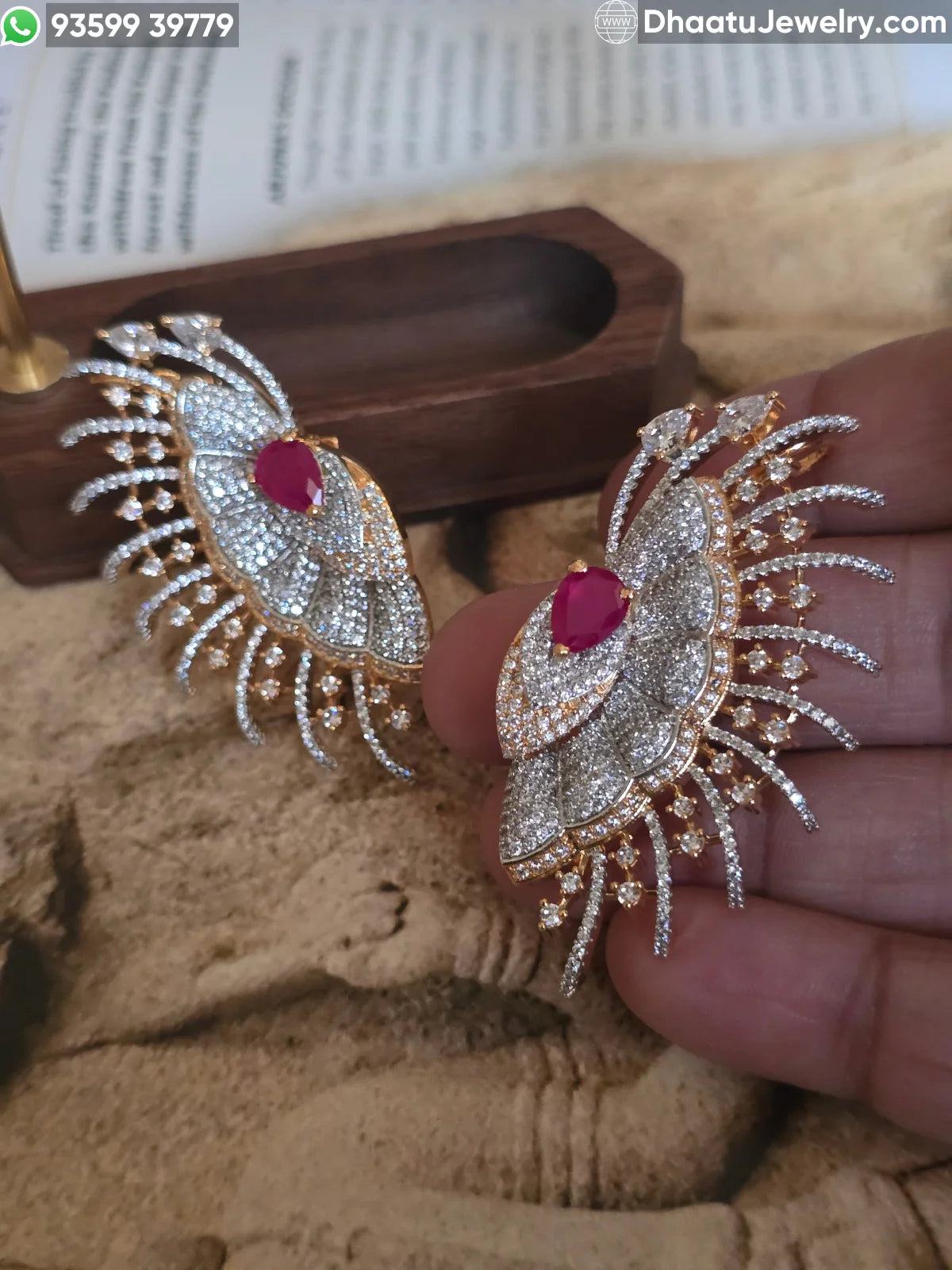 Premium Floral Gold-Plated CZ Statement Ear Cuff Earrings with Cartilage Clasp - Available in Emerald Green, Ruby Red, and Crystal White