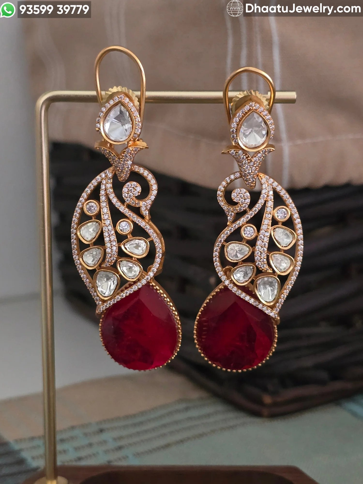 Handcrafted Paisley Kundan & Moissanite Drop Earrings with Semi-Precious Colored Doublets in Antique Mehendi Plating