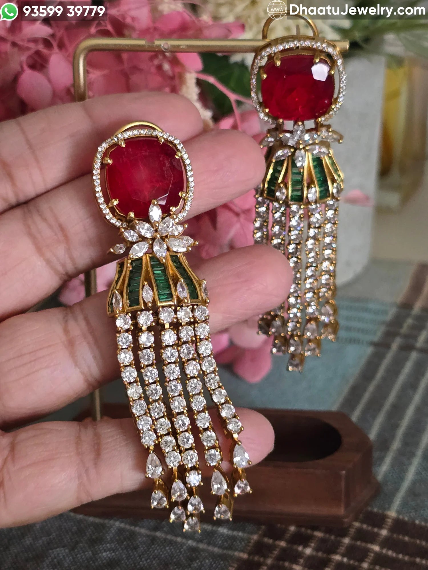 Antique Mehendi Plated Moissanite Tassel Earrings with Colored Doublet Stones