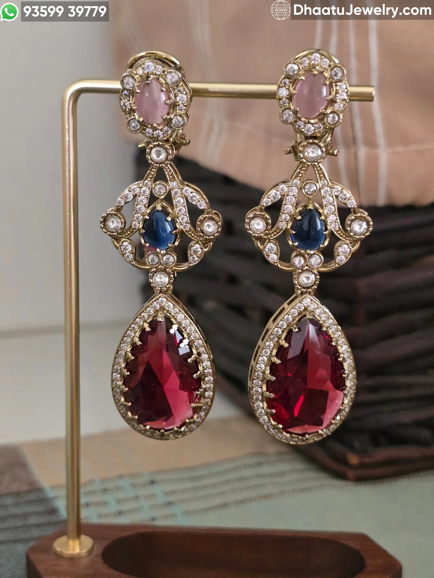 Antique Mehendi Plated Moissanite & Multicolor Doublet Stone Drop Earrings - Rivaayat Collection