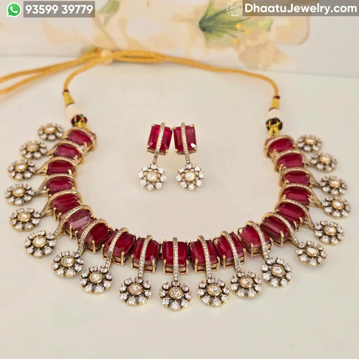 Handcrafted Kundan & Moissanite Choker Necklace Set with Emerald & Ruby Monalisa Stones