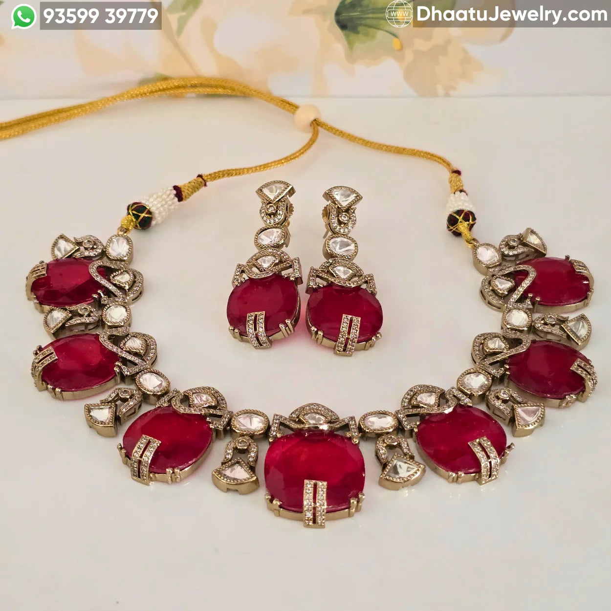 Handcrafted Kundan & Polki Meenakari Choker Set with Semi-Precious Stone Droplets
