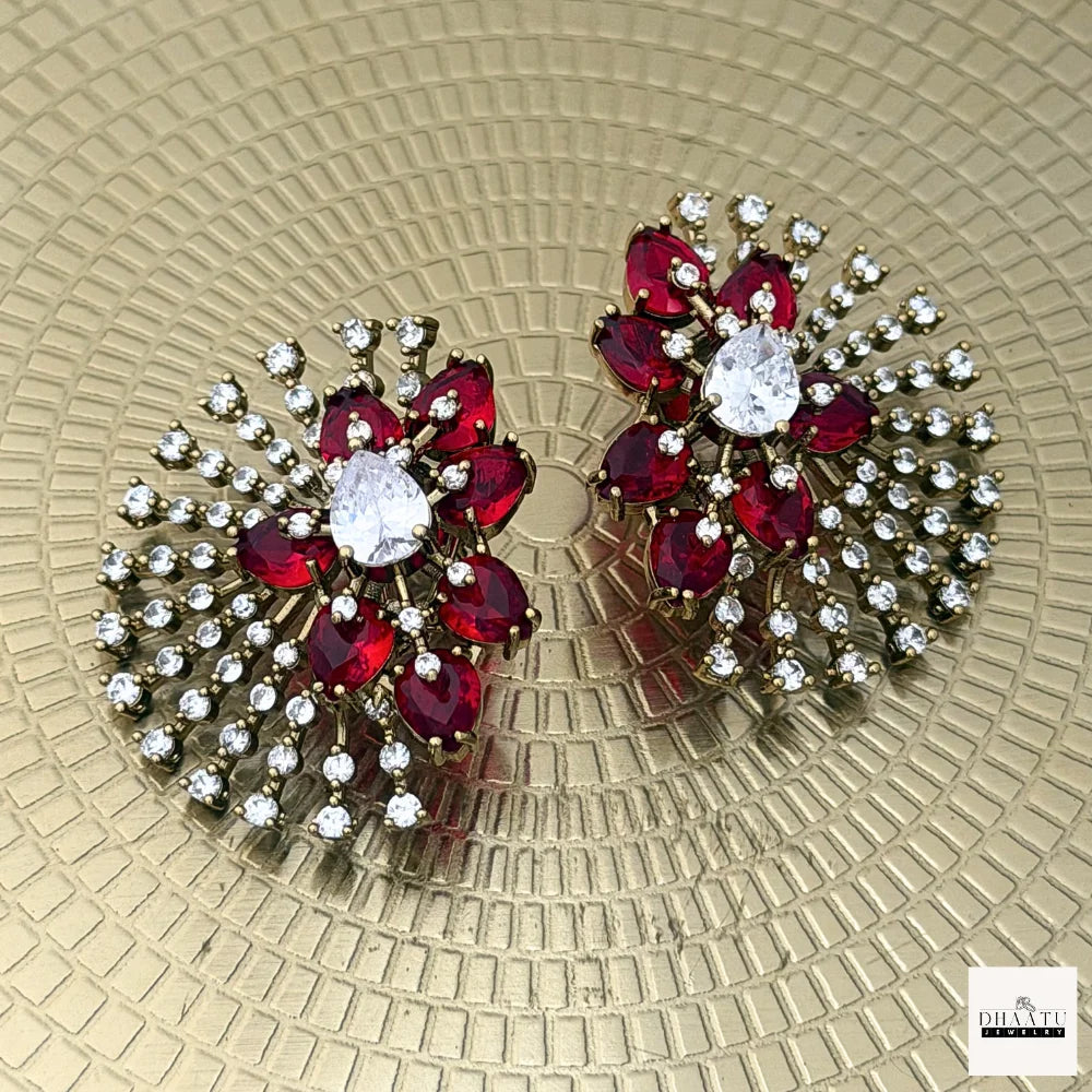 Crystal Floral Statement Studs | Antique Gold Plating