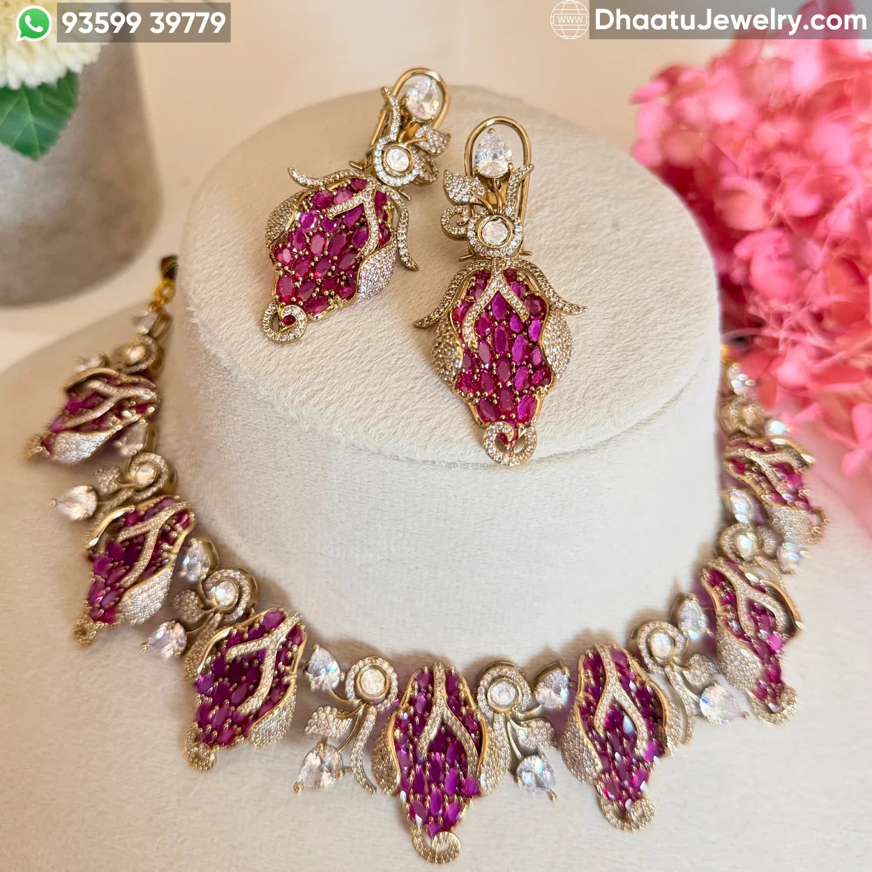 Floral Fusion Choker Set with Ruby & Emerald Stones - Victorian Style Nakshi Jewelry