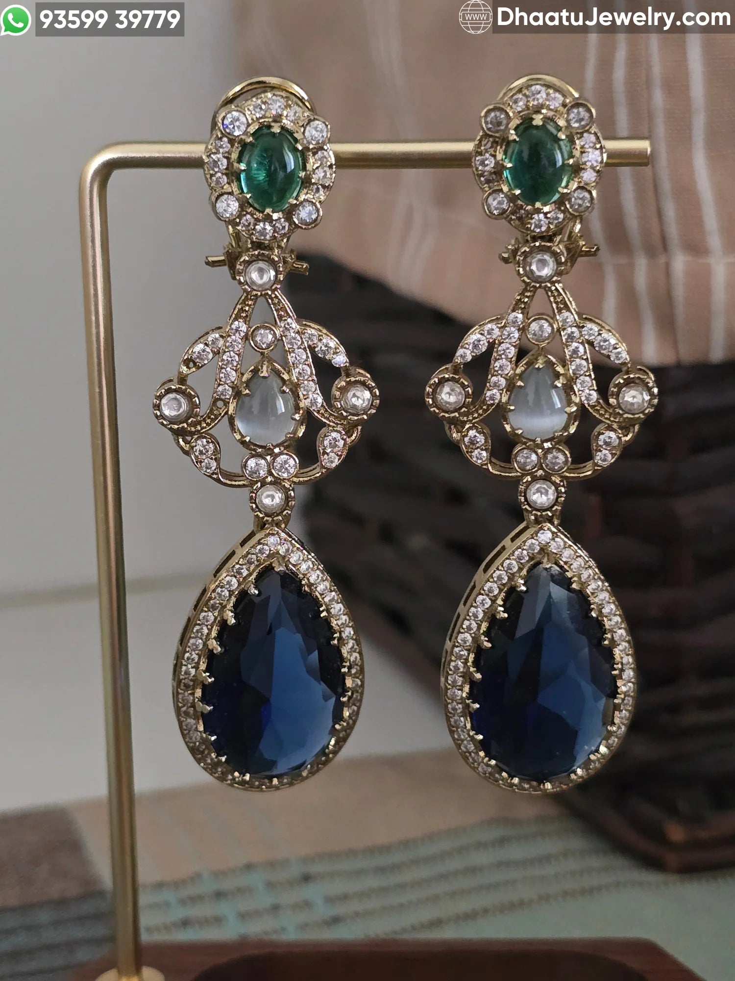 Antique Mehendi Plated Moissanite & Multicolor Doublet Stone Drop Earrings - Rivaayat Collection