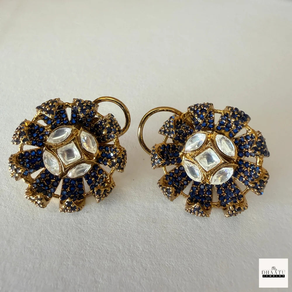 Handcrafted Kundan Polki Floral Pendant Necklace & Earrings Set With Meenakari Work