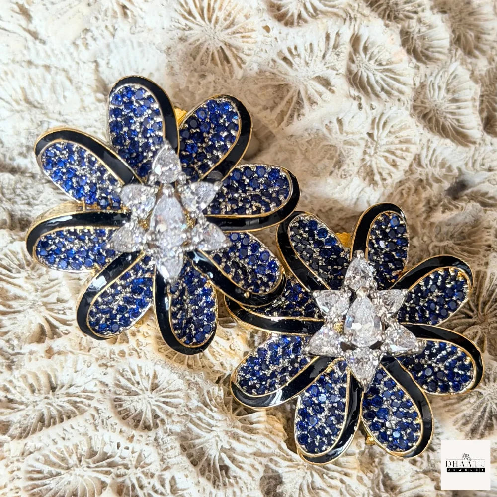 Lumina Enamel-Edged Crystal Floral Stud Earrings | Gold-Plated Statement Jewelry