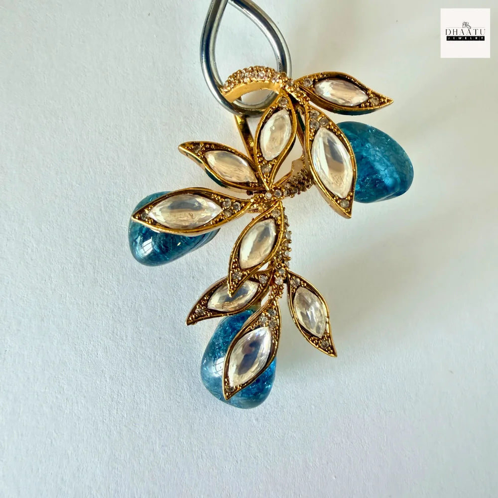 Handcrafted Kundan Leaf Motif Hasli Torque Necklace & Earring Set – 6 Colors