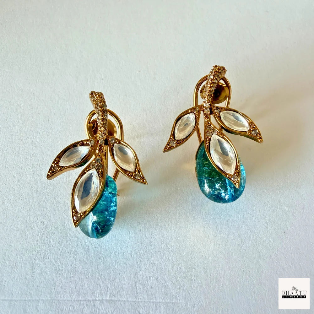 Handcrafted Kundan Leaf Motif Hasli Torque Necklace & Earring Set – 6 Colors