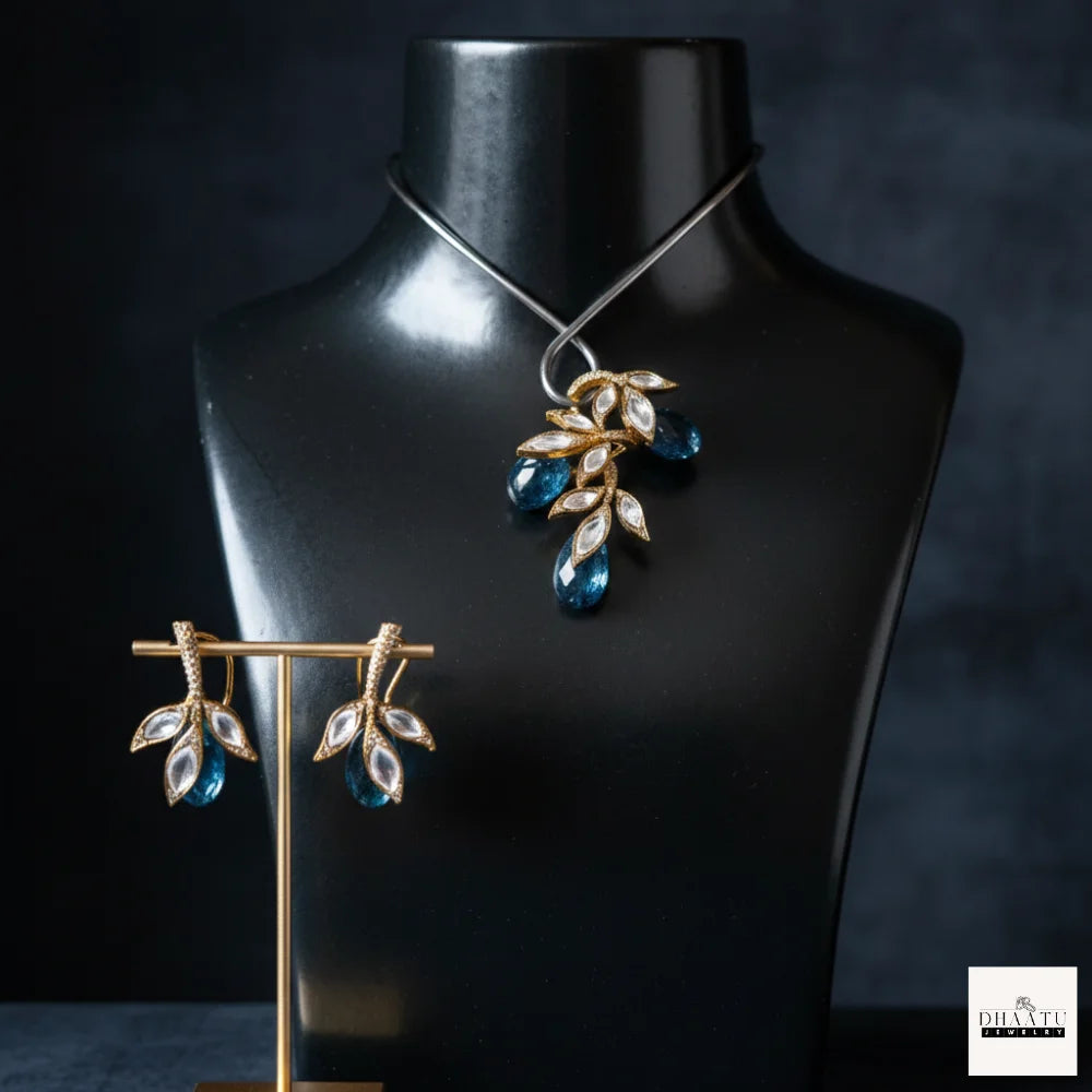 Handcrafted Kundan Leaf Motif Hasli Torque Necklace & Earring Set – 6 Colors