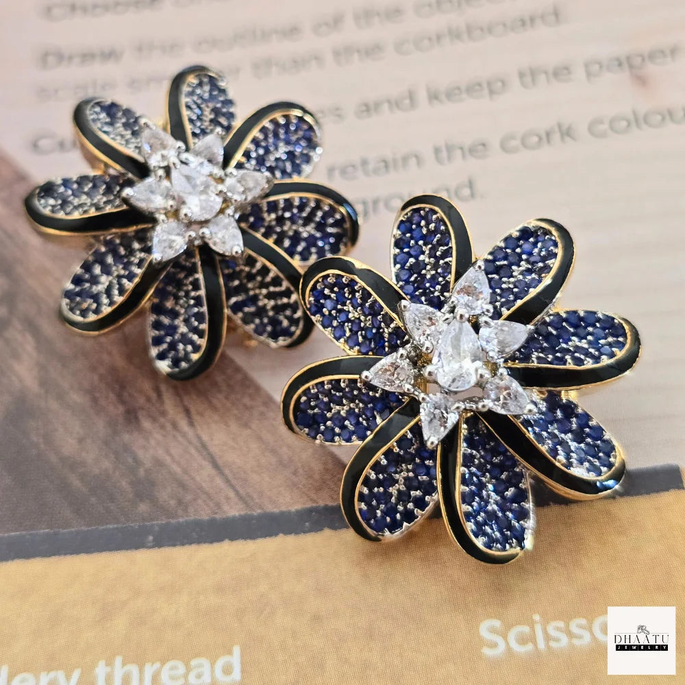 Lumina Enamel-Edged Crystal Floral Stud Earrings | Gold-Plated Statement Jewelry