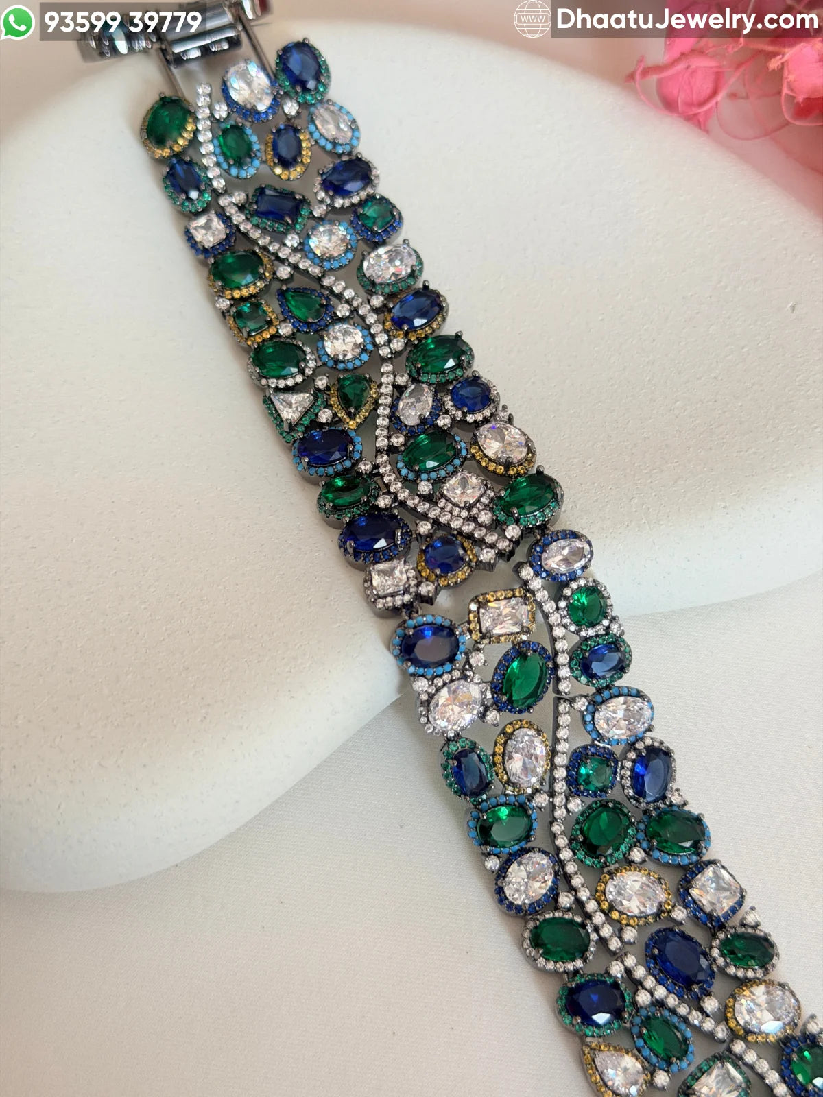 Multicolor Crystal Oval-Cut Statement Bracelet - 18cm to 21cm Extendable - Available in Pastel Pink, Emerald Green, Sapphire Blue, and Rainbow Mix