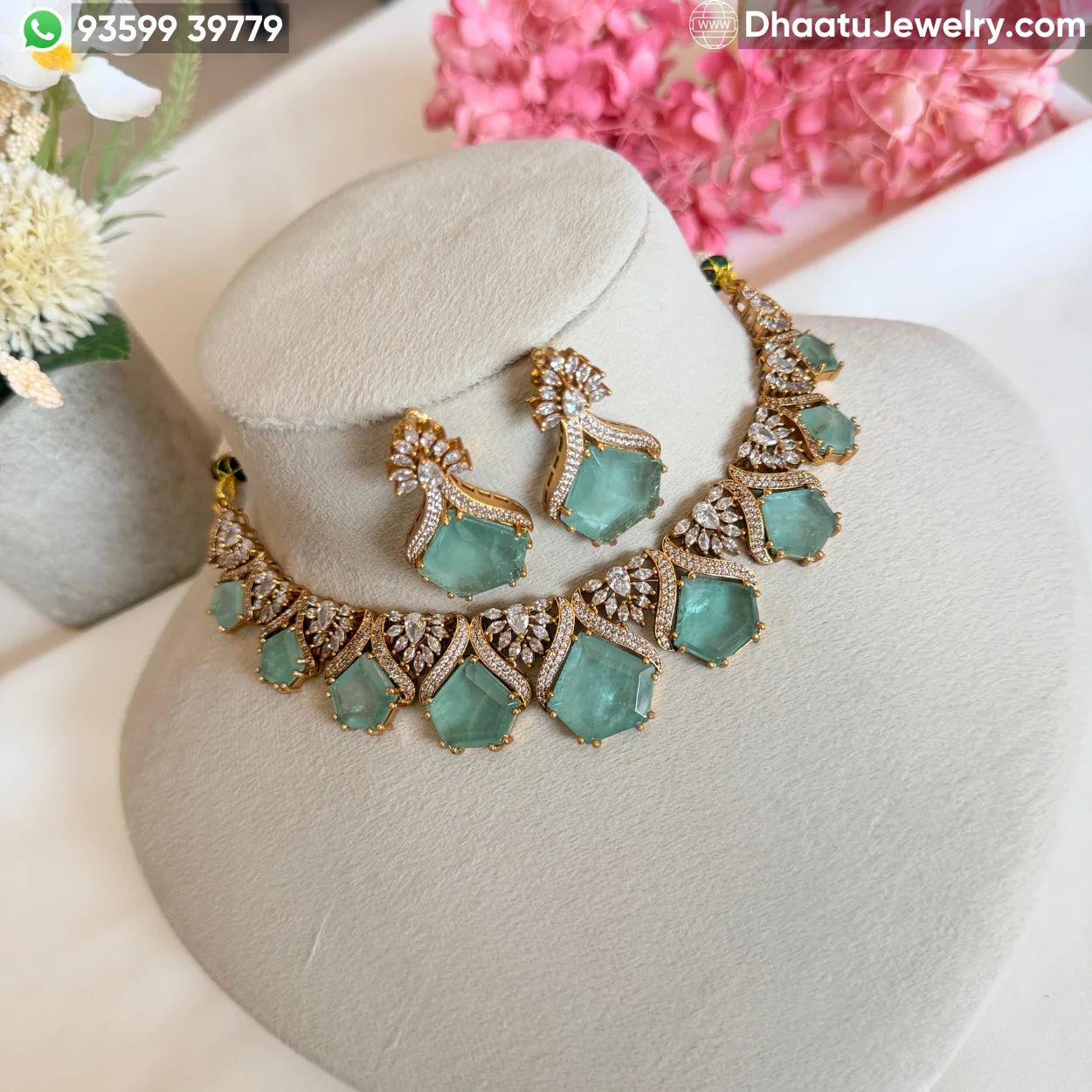 Pentagon Stone Kundan Polki Choker Set with Marquise Detailing