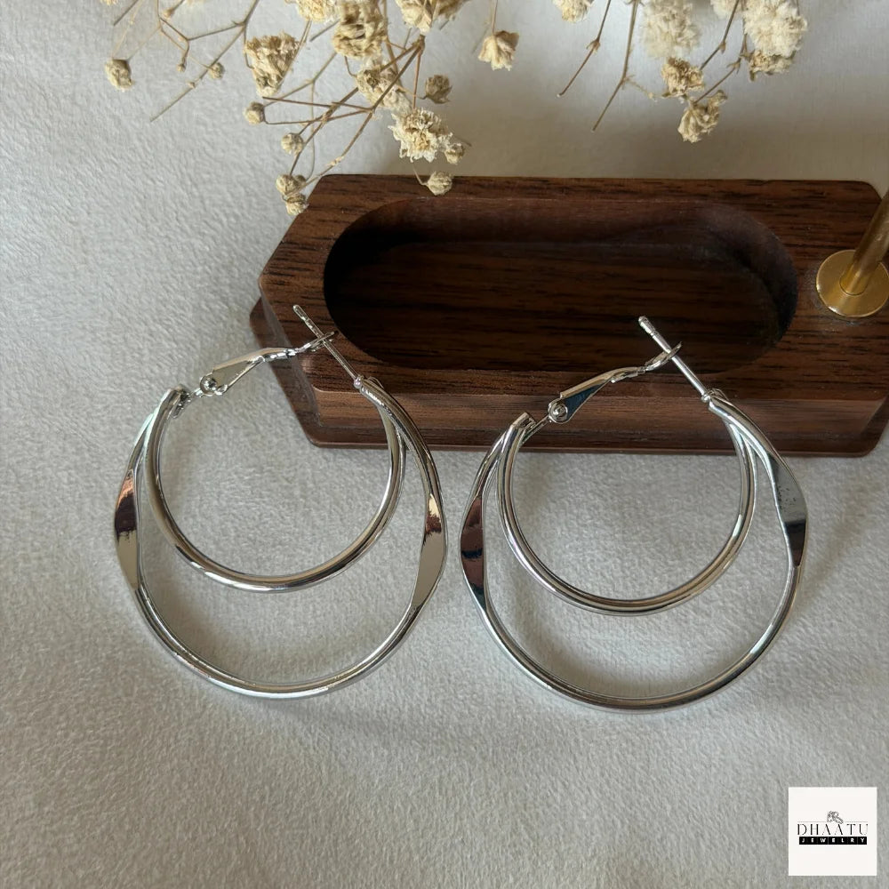 Chic Double Hoop Earrings - Layered Gold & Silver Tone - Contemporary Dangle Earring Set
