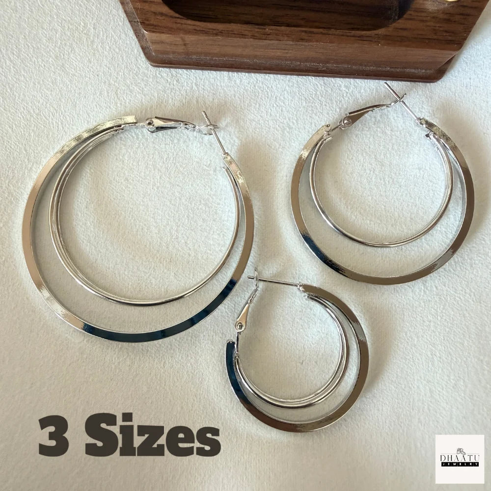 Chic Double Layer Hoop Earrings - Anti-Tarnish, Hypoallergenic (Gold/Silver, 3 Sizes: 5cm, 4cm, 3cm)