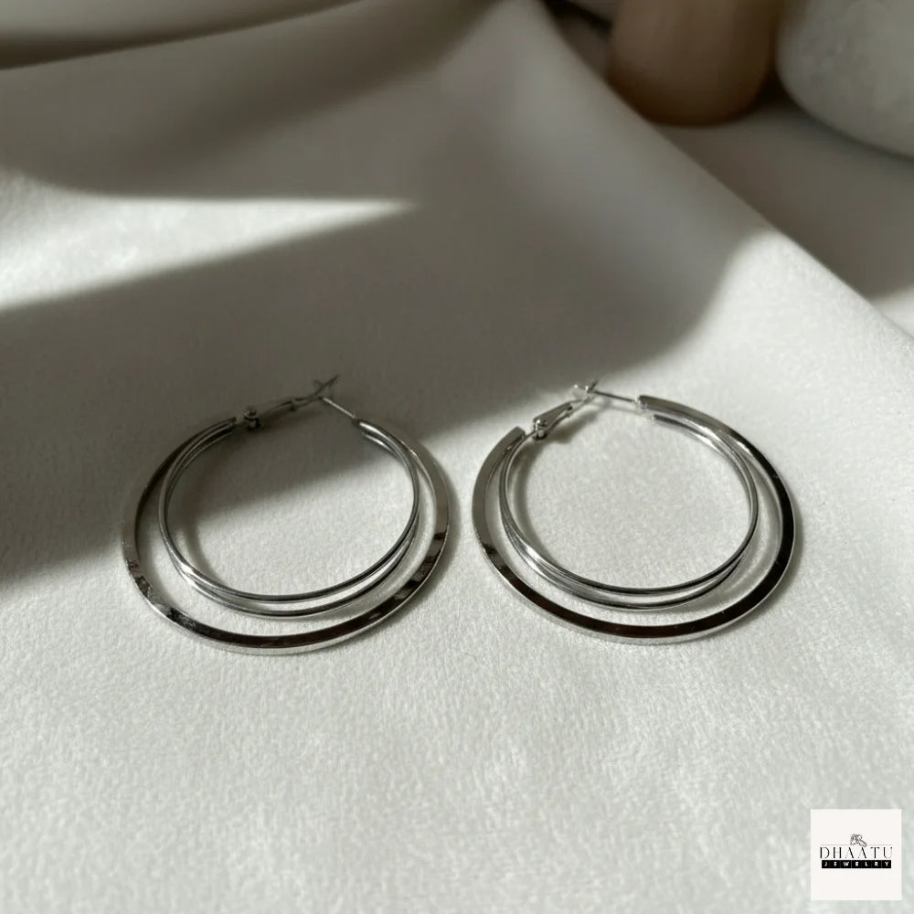 Chic Double Layer Hoop Earrings - Anti-Tarnish, Hypoallergenic (Gold/Silver, 3 Sizes: 5cm, 4cm, 3cm)