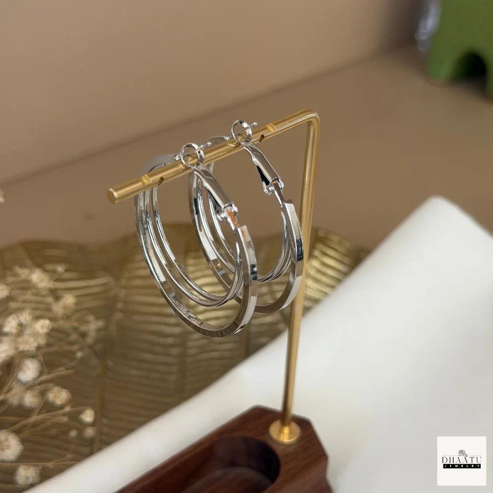 Chic Double Layer Hoop Earrings - Anti-Tarnish, Hypoallergenic (Gold/Silver, 3 Sizes: 5cm, 4cm, 3cm)