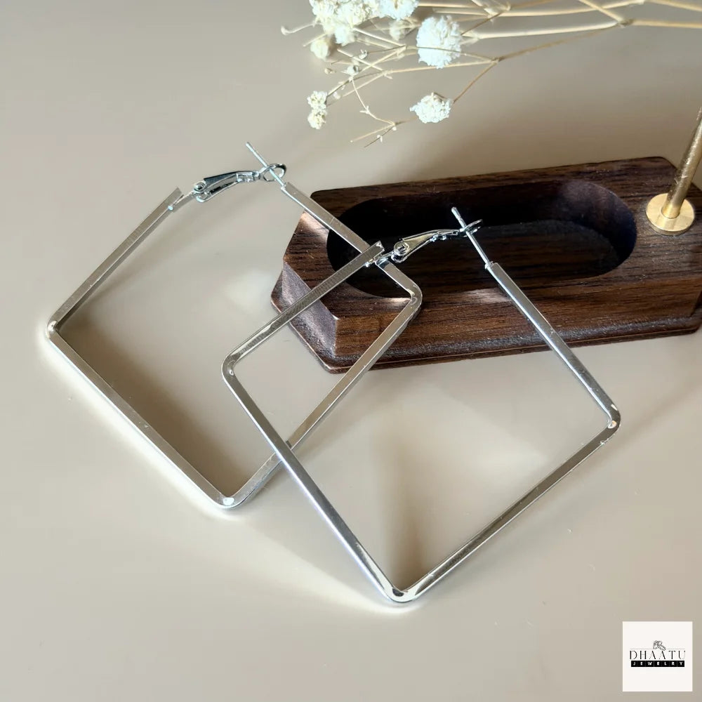 Modern Geometric Square Hoop Earrings (Anti tarnish) – Minimalist Gold & Silver Tone Statement Jewelry