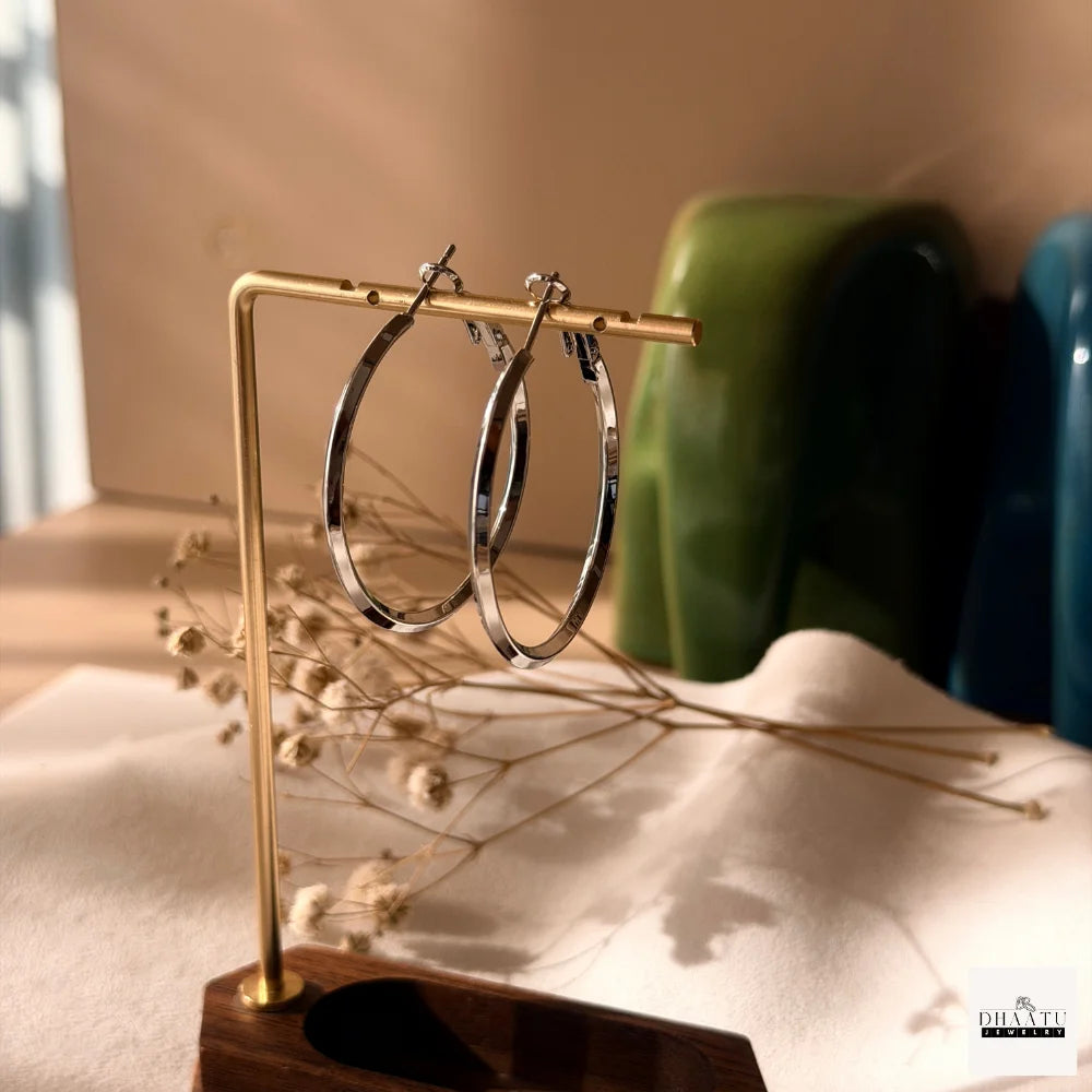 Classic Flat Edge Hoop Earrings for Women - Anti-Tarnish, Hypoallergenic (Gold & Silver, 4cm & 5cm)