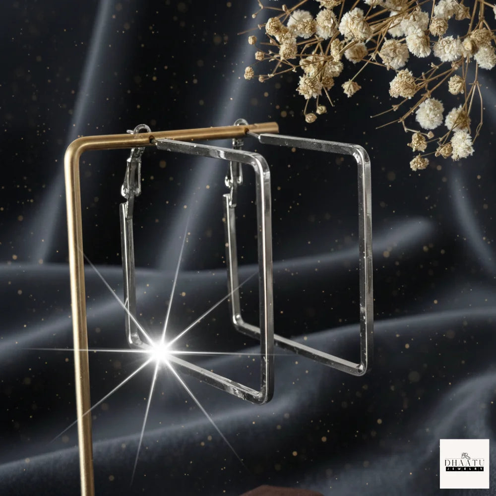 Modern Geometric Square Hoop Earrings (Anti tarnish) – Minimalist Gold & Silver Tone Statement Jewelry