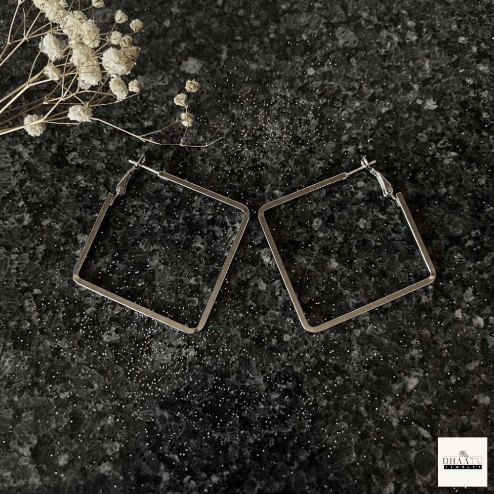 Modern Geometric Square Hoop Earrings (Anti tarnish) – Minimalist Gold & Silver Tone Statement Jewelry