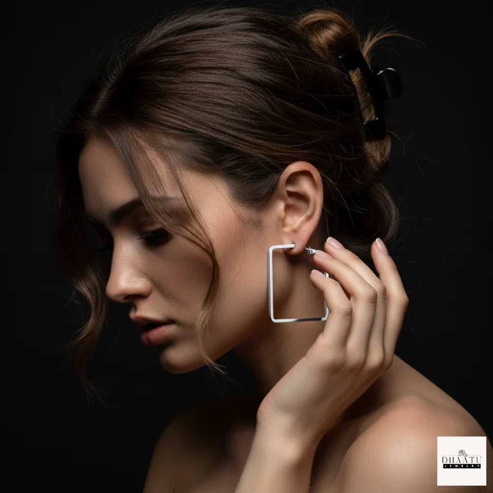 Modern Geometric Square Hoop Earrings (Anti tarnish) – Minimalist Gold & Silver Tone Statement Jewelry