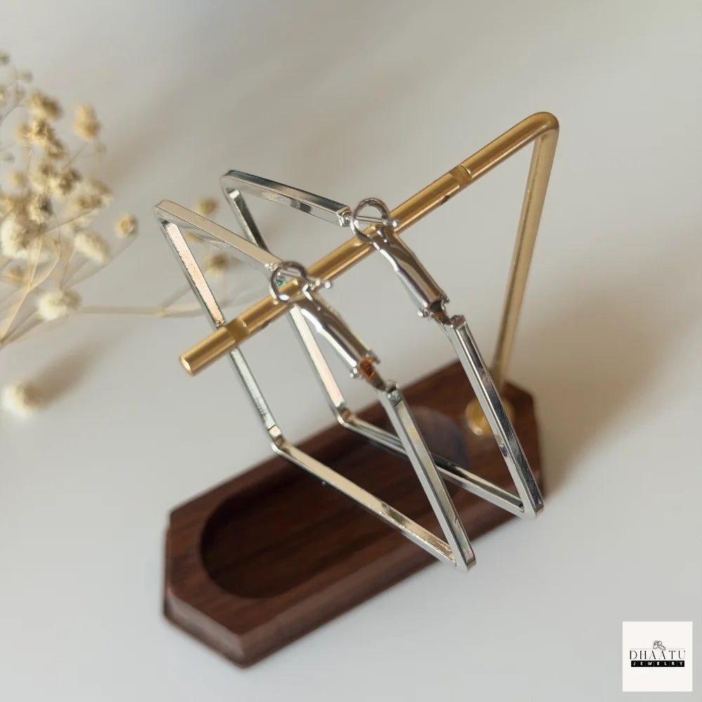 Modern Geometric Square Hoop Earrings (Anti tarnish) – Minimalist Gold & Silver Tone Statement Jewelry