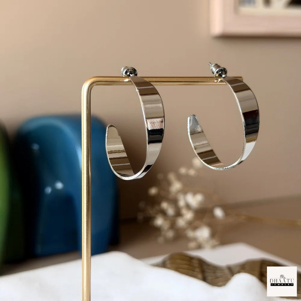 Chic Statement Wide C-Hoop Earrings | Gold Plated & Silver Toned Thick Flat Hoop Earrings