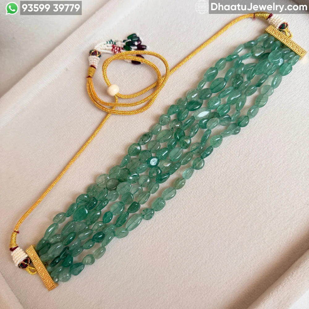 Natural Green Aventurine 6-Layer Beaded Choker Necklace - Handcrafted 23cm Statement Jewelry